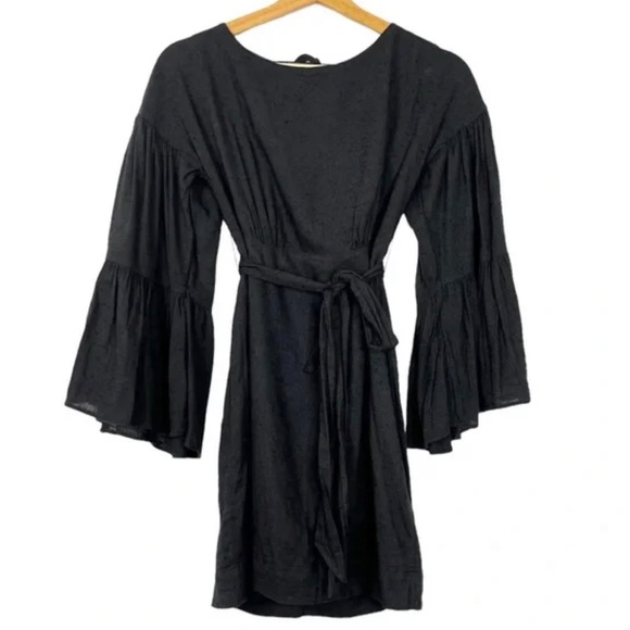 Free People Black Bell Sleeve and Open Back Mini Dress - Picture 3 of 8